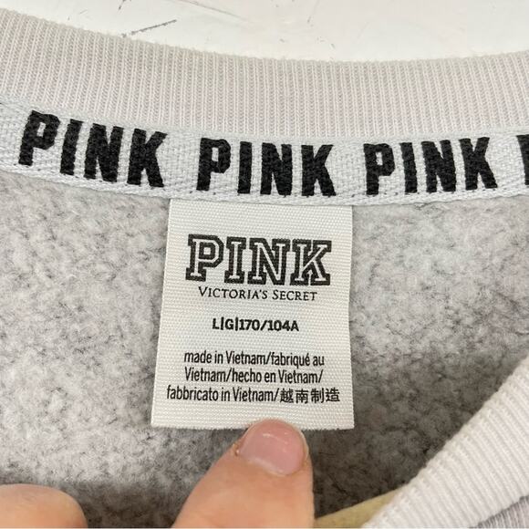 Pink Victoria Secret Grey White Colorblock Women Pullover Sweatshirt Oversized L - Picture 5 of 9